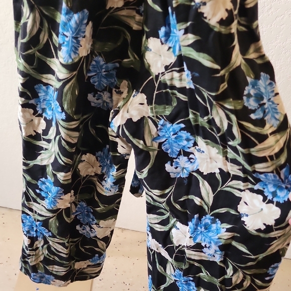 Kensie Black Floral Jumpsuit with Blue and White Accents - Picture 4 of 7